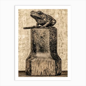 Frog On A Wooden Block Art Print