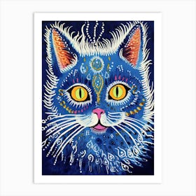 Louis Wain Blue Gothic Kaleidoscope Cat 8 Art Print