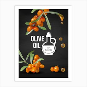 Olive Oil Bottle - olives poster, kitchen wall art Art Print