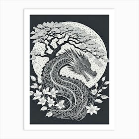 A Dragon Coiled Around A Cherry Tree Ukiyo-E Style Art Print