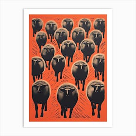 Sheep, Woodblock Animal  Drawing 3 Art Print