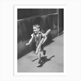 Boy Running With A Baguette, Vintage Black and White Old Photo 1 Art Print