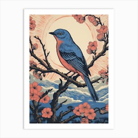 Vintage Bird Linocut Eastern Bluebird 1 Art Print