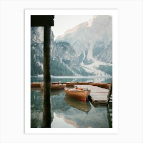 Lago Di Braies Boats At A Lake In The Dolomites Italy Art Print