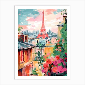 Rooftops Of Paris Eiffel Tower Travel Botanical France Painting Art Print