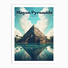 Mayan Pyramids Mexico Cinematic Modern Travel Illustration Art Print