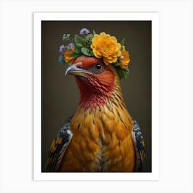 Bird With A Flower Crown European Robin 5 Art Print