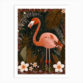 Greater Flamingo And Frangipani Boho Print 1 Art Print