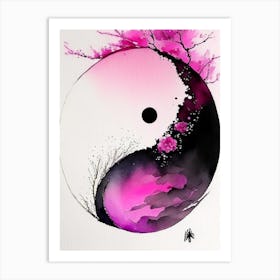 Pink 1 Yin and Yang Japanese Ink Art Print