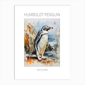 Humboldt Penguin Grytviken Watercolour Painting 2 Poster Art Print