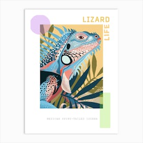 Pastel Blue Mexican Spiny Tailed Iguana Abstract Modern Illustration 5 Poster Art Print