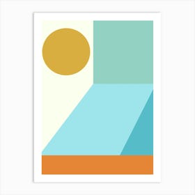 Modern Geometric Beach Shapes in Teal Blue and Yellow Art Print