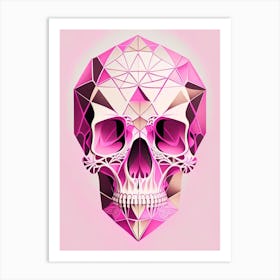 Skull With Geometric Designs Pink Line Drawing Art Print