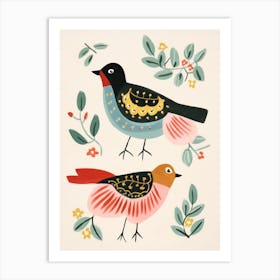 Folk Style Bird Painting Robin 3 Art Print