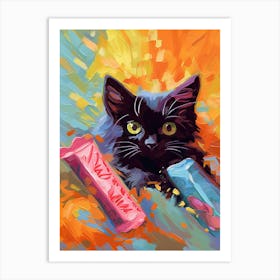 A Black Cat Kitten Oil Painting 7 Art Print