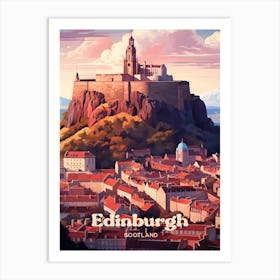 Edinburgh Scotland Sunset Travel Illustration Art Print