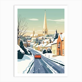 Vintage Winter Travel Illustration Cotswolds United Kingdom 3 Art Print