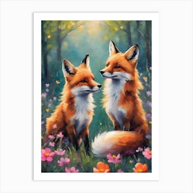 Foxes in Love in Spring Art Print