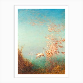 Flamingos Tropical Beach House Painting Art Print