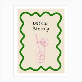 Dark & Stormy Doodle Poster Green & Pink Art Print
