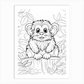 Line Art Jungle Animal Emperor Tamarin 2 Art Print