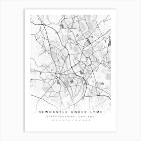 Newcastle Under Lyme White Map Poster