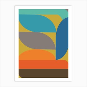 Retro Turquoise Yellow and Orange Geometric Shapes Art Art Print