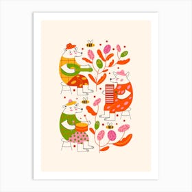 Set Of Birds Playing Music Flower 1 Art Print