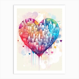 Skyline Rainbow Heart Paint Dripping Illustration 3 Art Print