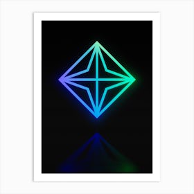 Neon Blue and Green Abstract Geometric Glyph on Black n.0023 Art Print