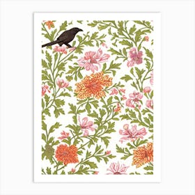 Crow 2 William Morris Style Bird Art Print