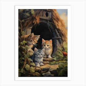 Cute Kittens In Medieval Village 4 Art Print