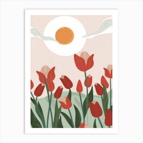 Minimalist tulips under the sun wall art poster Art Print