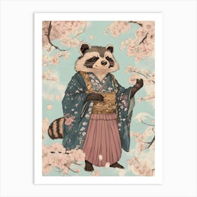 Raccoon In Cherry Blossoms Art Print