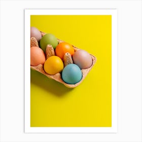 Colorful Easter Eggs On Yellow Background Art Print