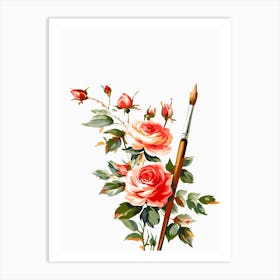 Roses And Brush 1 Art Print