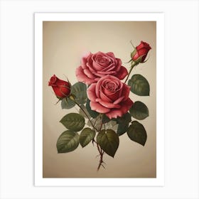 Englands Three Roses Vintage Art Print