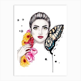 Butterfly With A Woman_ Art by Ana Filipa Art Print