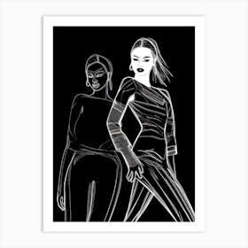 Women Sketch In Black And White Line Art Clear 4 Art Print