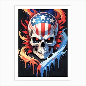 American Flag Floral Face Evil Death Skull (13) Art Print