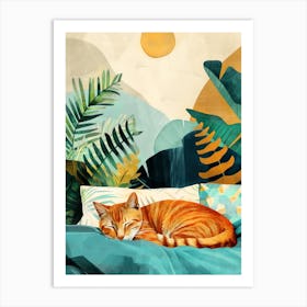 Cat Sleeping In Bed animal Cat's life Art Print