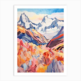Mount Cook New Zealand 5 Colourful Mountain Illustration Art Print