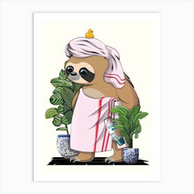 Sloth In Bath Towel in the Bathroom Art Print