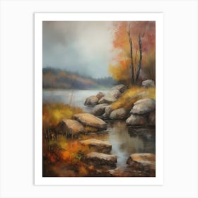 Autumn Lake,Forest Lake, Vintage Oil Painting, Farmhouse Wall Decorations, Antique Landscape, Vintage Landscape Oil Painting.5 2 Art Print