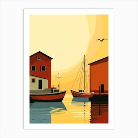 Sunset At The Harbor Art Print