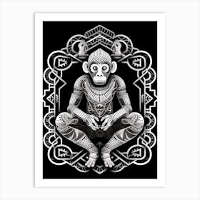 Thinker Monkey Tribal Illustration 9 Art Print