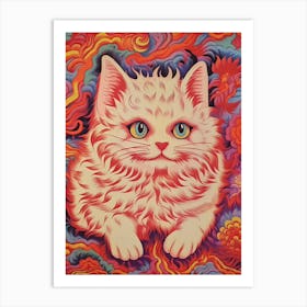 Louis Wain, Kaleidoscope Cat Pink And Orange 0 Art Print