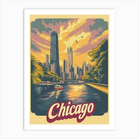 Aihrgdesign A Vintage Travel Poster Of Chicago Featuring The 2 Art Print