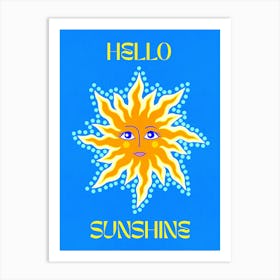 Hello Sunshine Boho Azure Blue Art Print