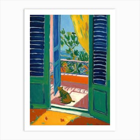 Open Window With Cat Matisse Style Portofino 1 Art Print